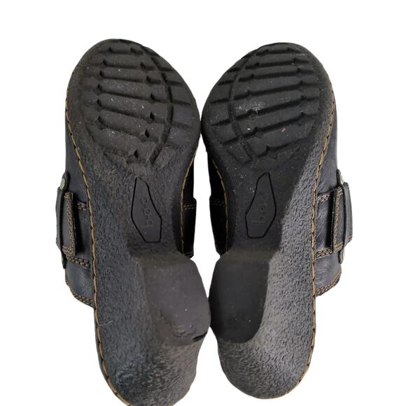 Born BOC Women's 7 Black Leather Slip-On Heeled Mules Clogs Shoes Buckle Boho - Picture 4 of 10